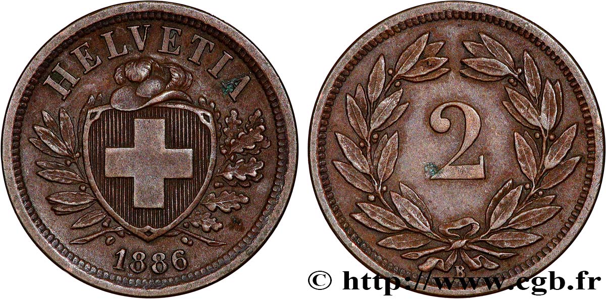 SVIZZERA  2 Centimes (Rappen) croix suisse 1886 Berne - B q.SPL 