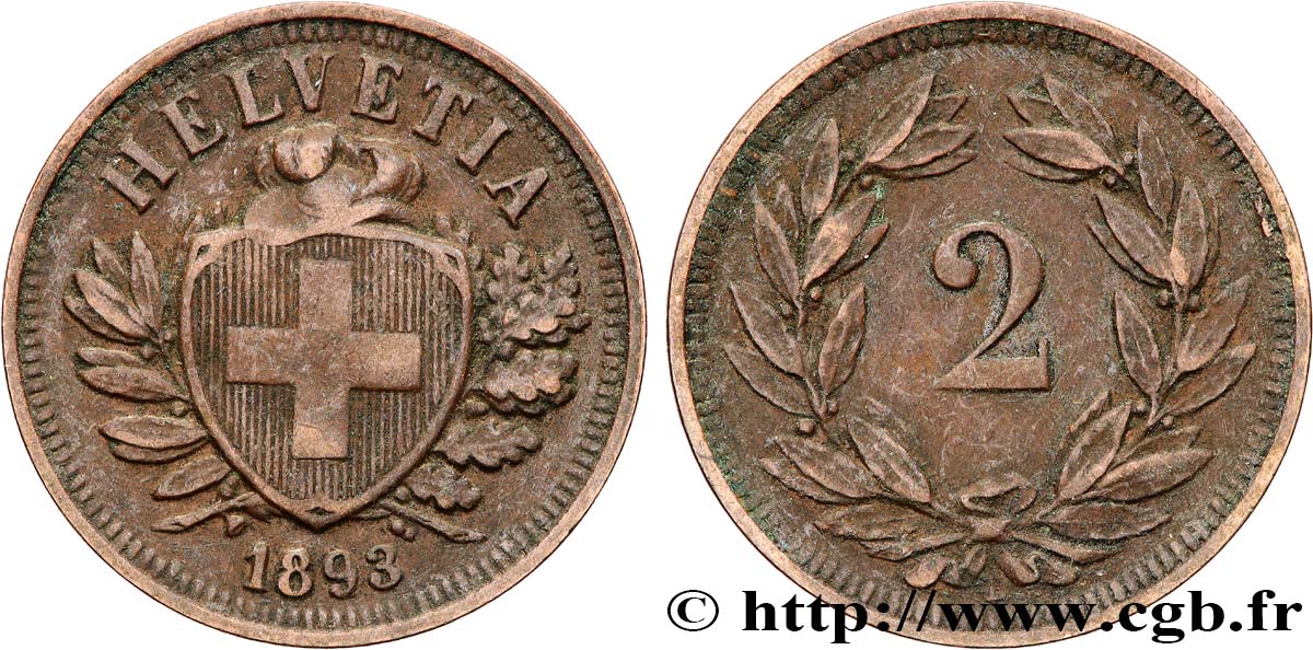 SUISSE 2 Centimes 1893 Berne  TTB 