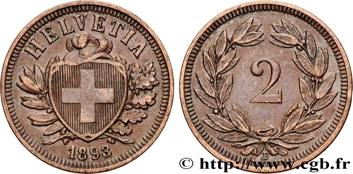SCHWEIZ 2 Centimes 1893 Berne  fVZ 