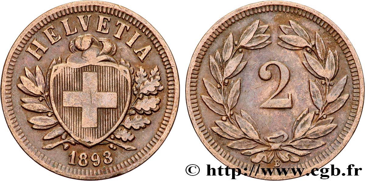 SUISSE 2 Centimes 1893 Berne  TTB+ 