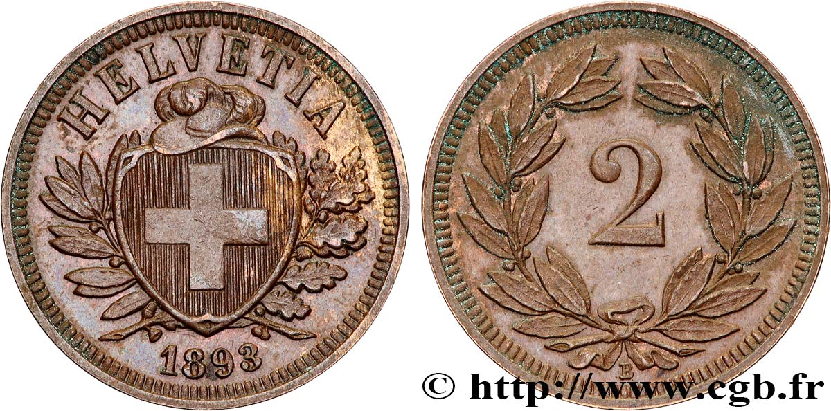SUISSE 2 Centimes 1893 Berne  SUP 