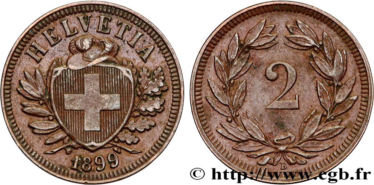 SWITZERLAND 2 Centimes (Rappen) 1899 Berne  AU 