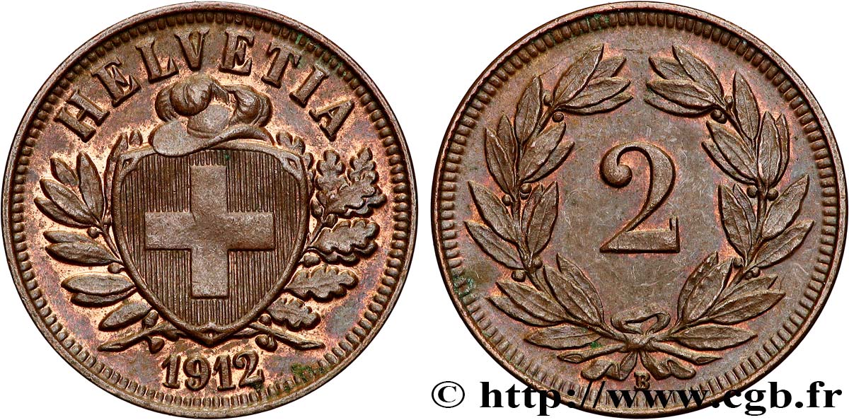 SWITZERLAND 2 Centimes (Rappen) 1912 Berne AU 