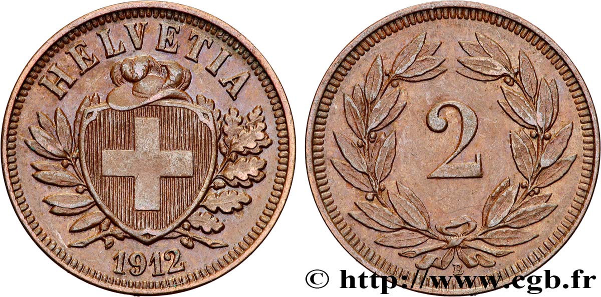 SUISSE 2 Centimes (Rappen) 1912 Berne SUP 