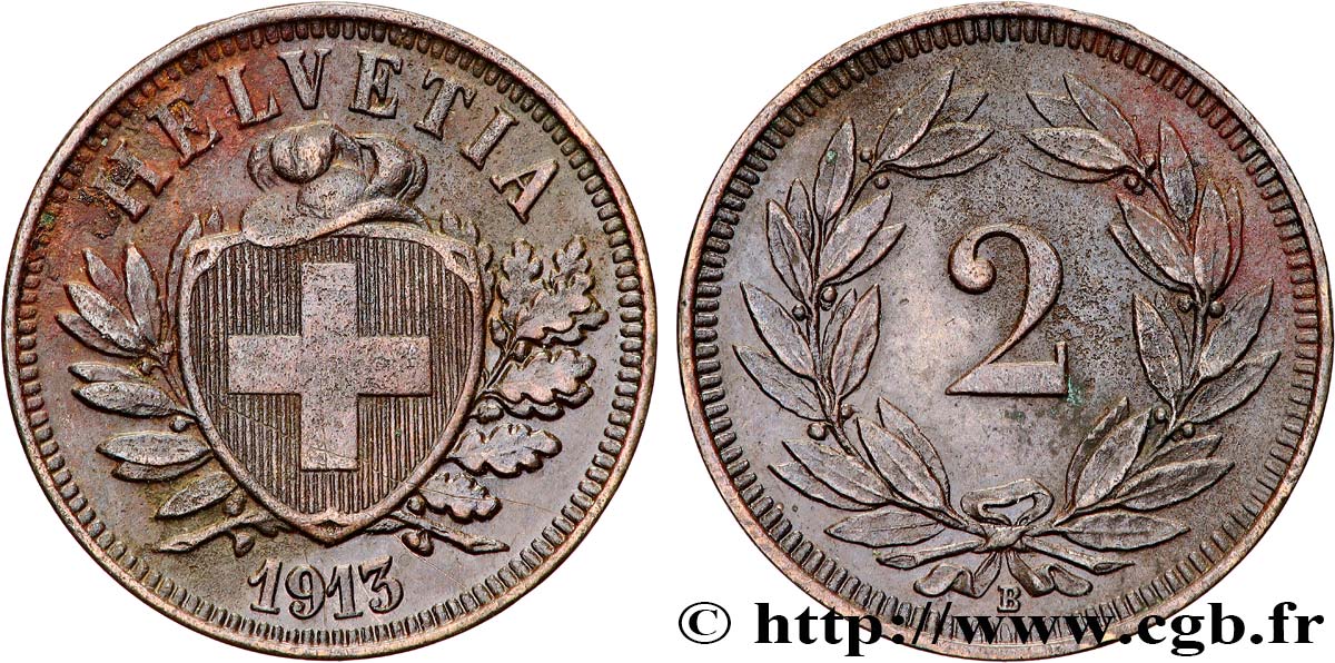 SUISSE 2 Centimes (Rappen) 1913 Berne SUP 