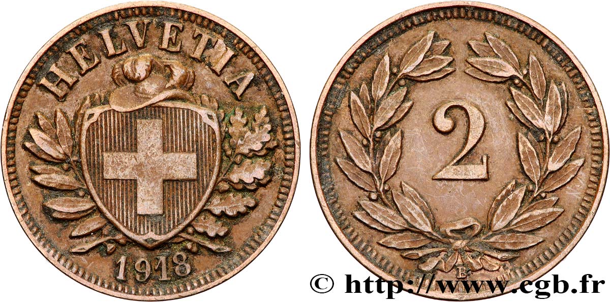 SUISSE 2 Centimes (Rappen) 1918 Berne TTB+ 