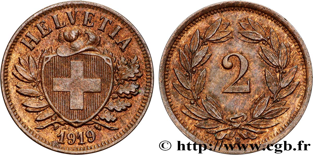 SWITZERLAND 2 Centimes (Rappen) 1919 Berne AU 