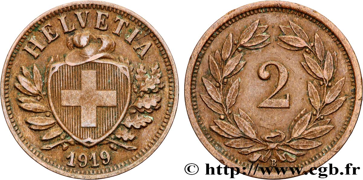 SCHWEIZ 2 Centimes (Rappen) 1919 Berne fVZ 
