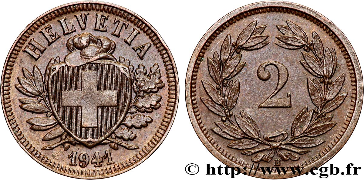 SUIZA 2 Centimes (Rappen) croix suisse 1941 Berne - B EBC 