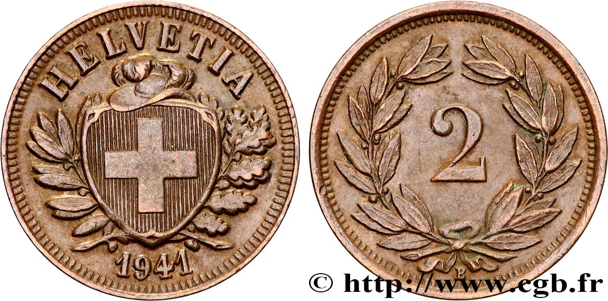 SUIZA 2 Centimes (Rappen) croix suisse 1941 Berne - B MBC+ 