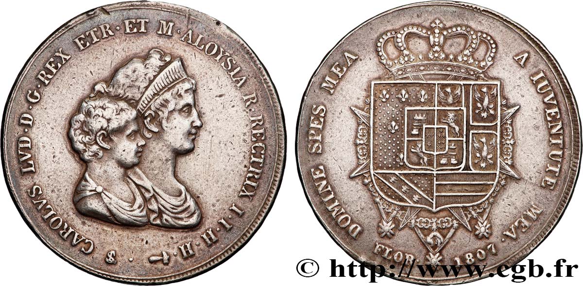 ITALIE - ROYAUME D ÉTRURIE - CHARLES-LOUIS et MARIE-LOUISE 10 Lire, 2e type 1807 Florence TTB 