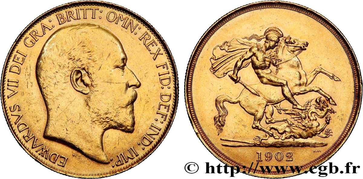 GREAT-BRITAIN - EDWARD VII 5 Pounds (cinq souverains) 1902 Londres XF 