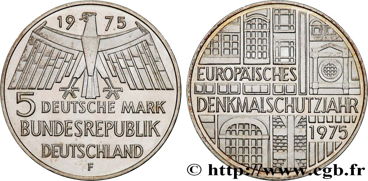 DEUTSCHLAND 5 Mark / Année européenne du patrimoine 1975 Stuttgart - F VZ 