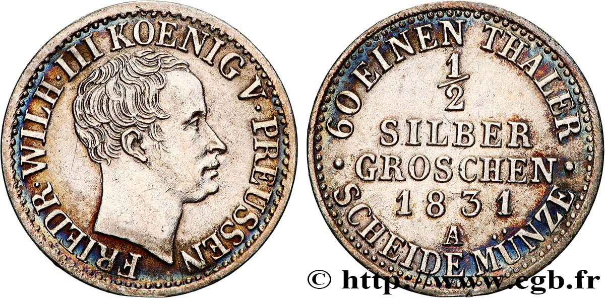 ALLEMAGNE - ROYAUME DE PRUSSE - FRÉDÉRIC-GUILLAUME III 1/2 Silbergroschen R 1831 Berlin EBC 