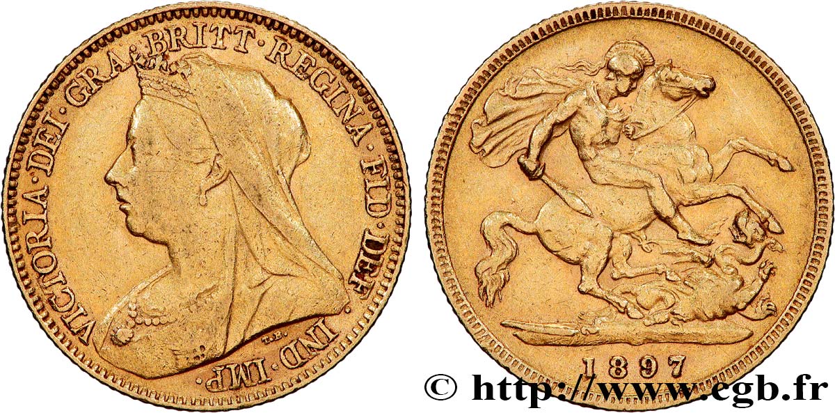 OR, PALLADIUM ET PLATINE INVESTISSEMENT 1/2 Souverain Victoria vieille tête 1897 Londres TB+ 