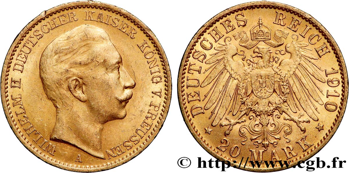 OR, PALLADIUM ET PLATINE INVESTISSEMENT 20 Mark Guillaume II 1910 Berlin TTB 