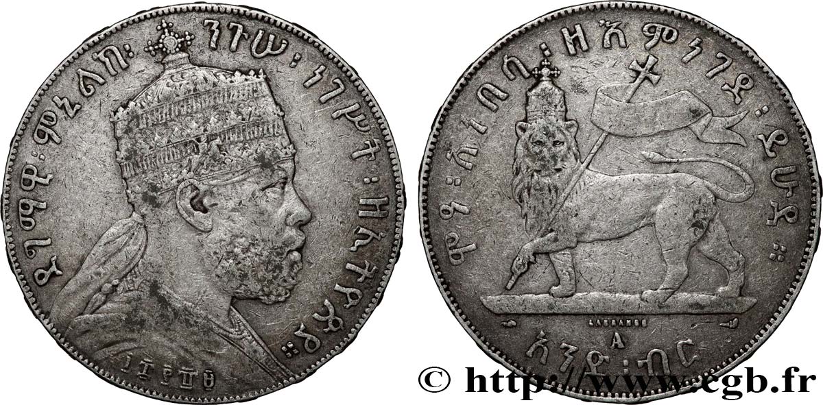 ETIOPIA 1 Birr Menelik II EE1889 1897 Paris q.BB 