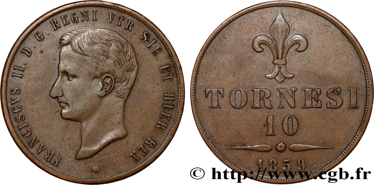 ITALY - KINGDOM OF THE TWO SICILIES - FRANCIS II 10 Tornesi  1859 Naples XF 
