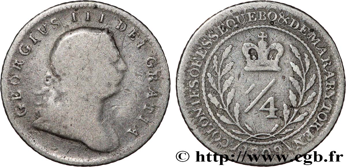 ESSEQUIBO Y DEMERARA 1/4 Guilder Georges III 1809  BC 