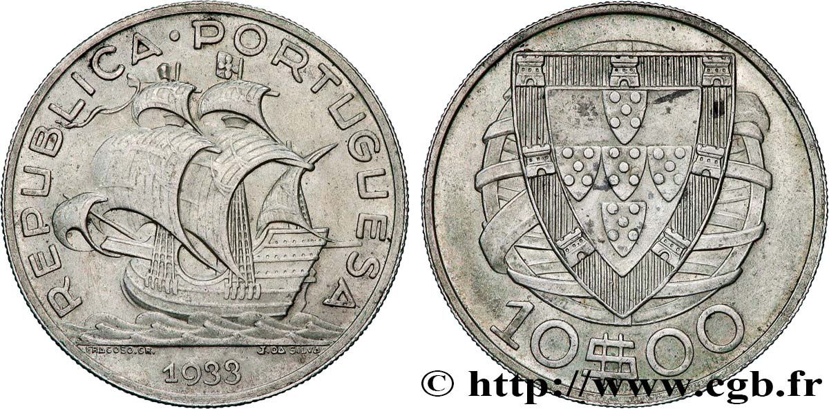 PORTUGAL 10 Escudos 1933  TTB 