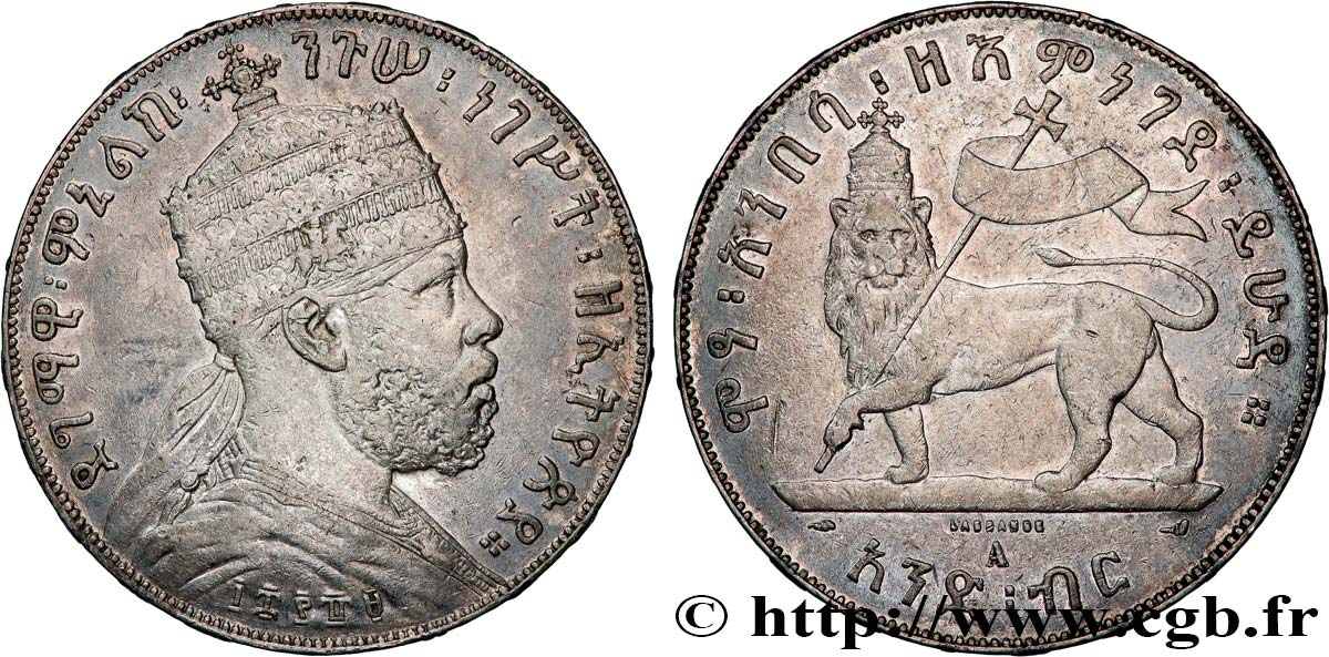 ETIOPIA 1 Birr Menelik II EE1889 1897 Paris BC+ 