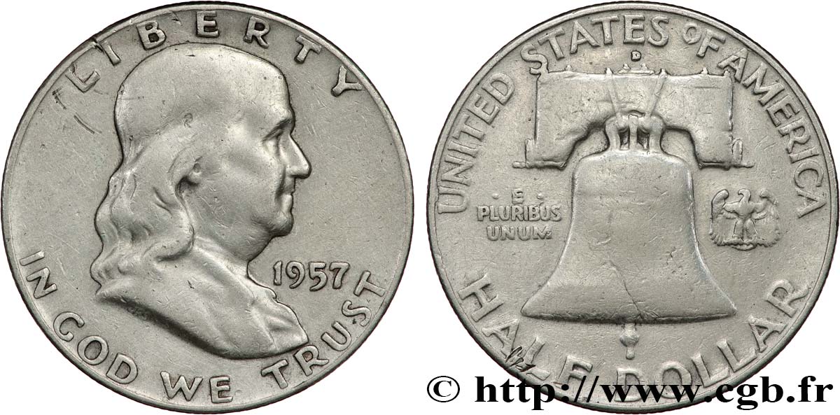ÉTATS-UNIS D&nbsp;AMÉRIQUE 1/2 Dollar Benjamin Franklin 1957 Denver TB 