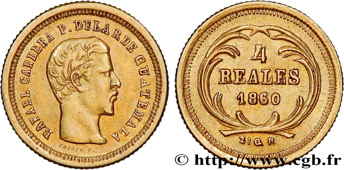 RÉPUBLIQUE DU GUATEMALA 4 Reales 1860 Guatemala city XF 
