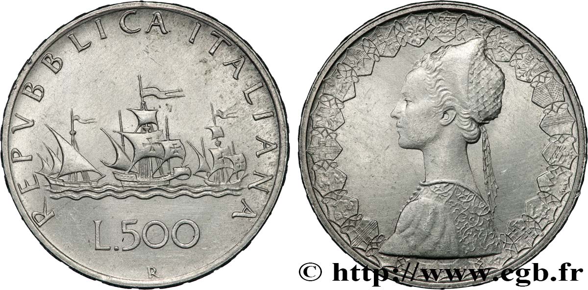 ITALIA 500 Lire “caravelles” 1960 Rome SPL 