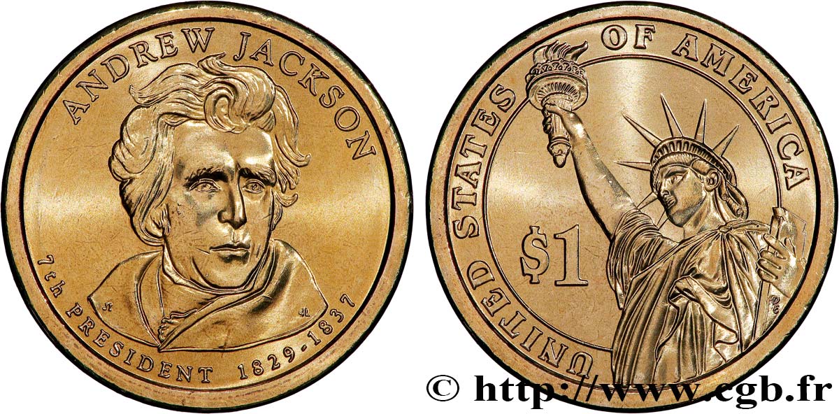 UNITED STATES OF AMERICA 1 Dollar Présidentiel Andrew Jackson  2008 Philadelphie MS 
