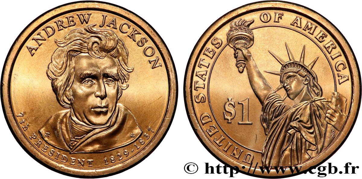 UNITED STATES OF AMERICA 1 Dollar Présidentiel Andrew Jackson / statue de la liberté  2008 Denver MS 