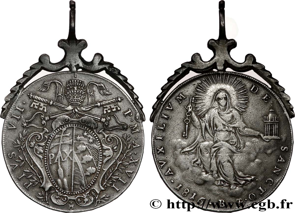 ITALY - PAPAL STATES - PIUS VII (Barnaba Chiaramonti) 1 Scudo (monnaie montée) 1816 Bologne VF 