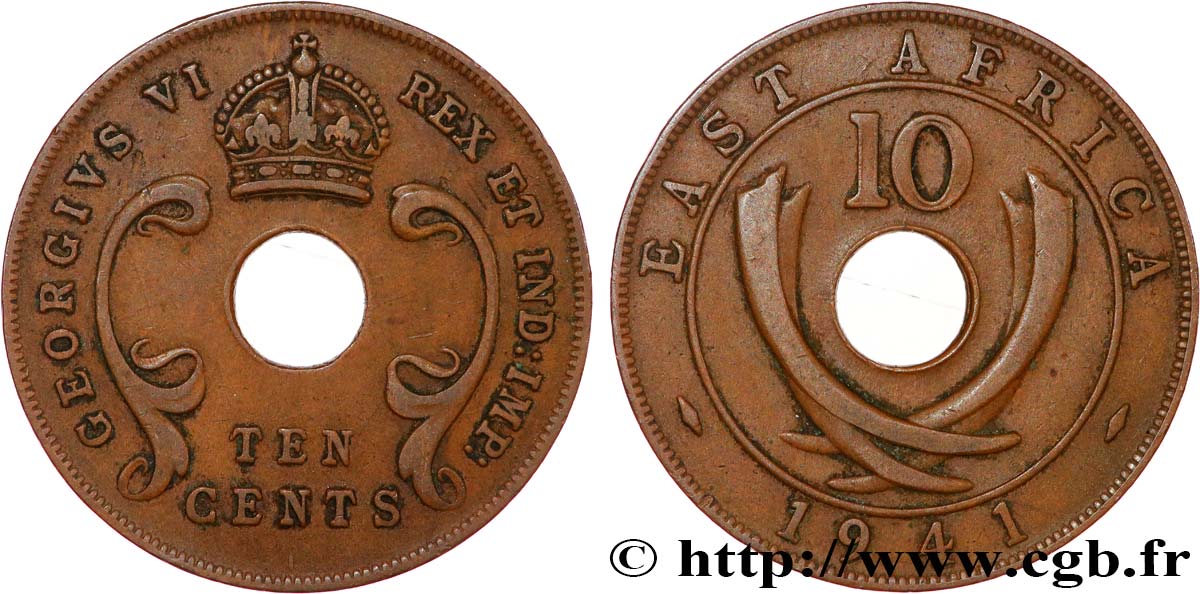 ÁFRICA ORIENTAL BRITÁNICA 10 Cents frappe au nom de Georges VI 1941 Londres MBC 