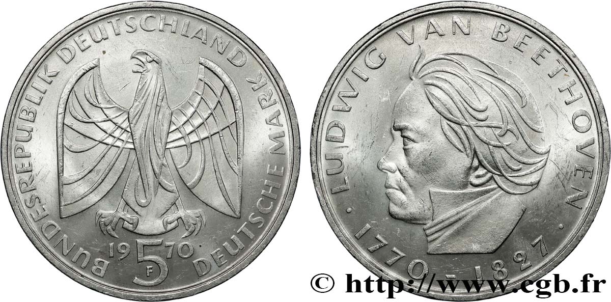 ALLEMAGNE 5 Mark Proof 200e anniversaire de la naissance de Beethoven 1970 Stuttgart  SPL 