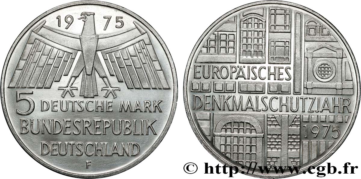 DEUTSCHLAND 5 Mark Proof Année européenne du patrimoine 1975 Stuttgart - F fST 