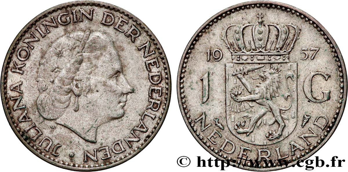 PAYS-BAS 1 Gulden Juliana 1957  TTB+ 