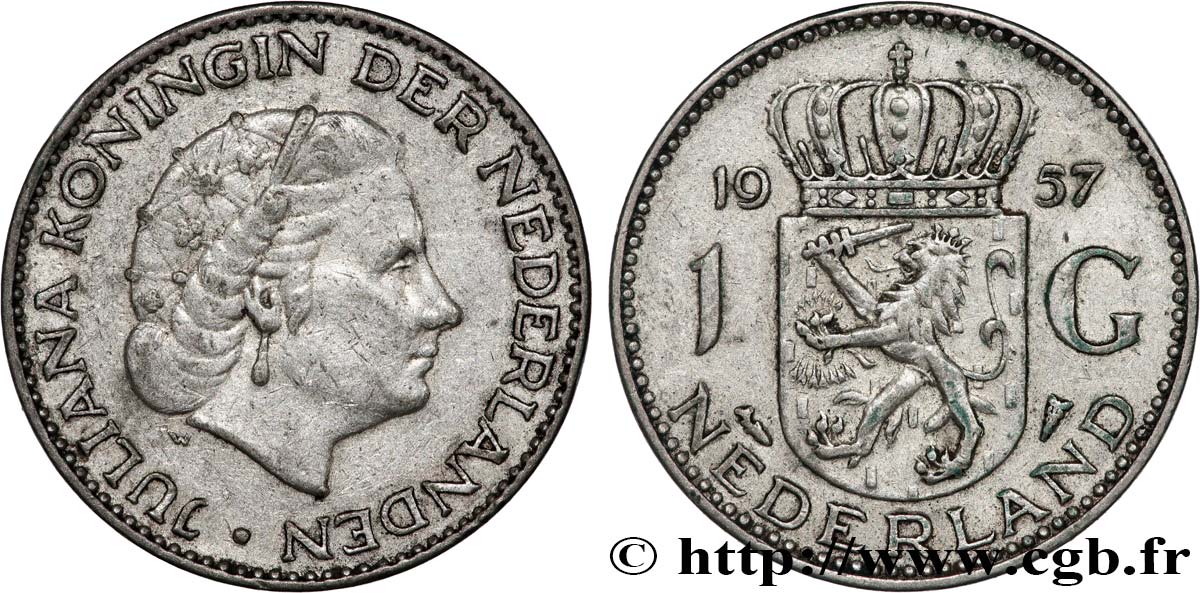 PAYS-BAS 1 Gulden Juliana 1957  TTB+ 