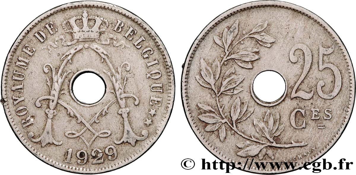 BELGIQUE 25 Centimes 1929  TTB 
