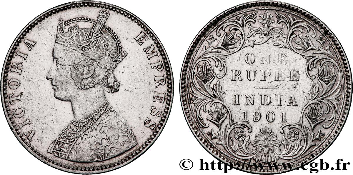 INDES BRITANNIQUES 1 Rupee (Roupie) Victoria 1901  Bombay TB+ 