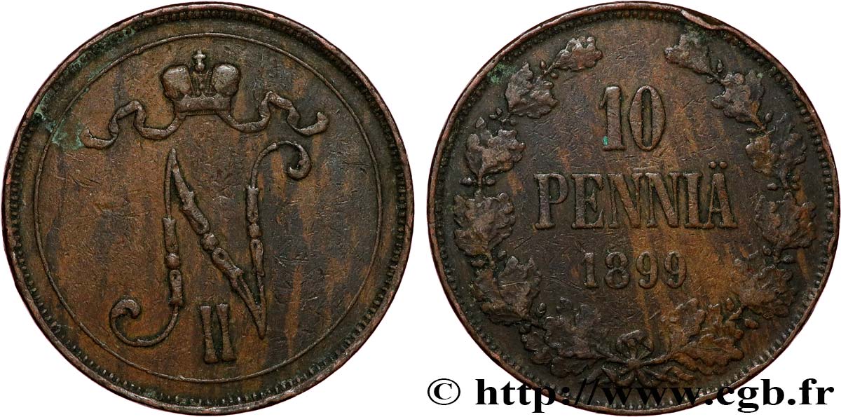 FINLANDE 10 Pennia Nicolas II 1899  TTB 
