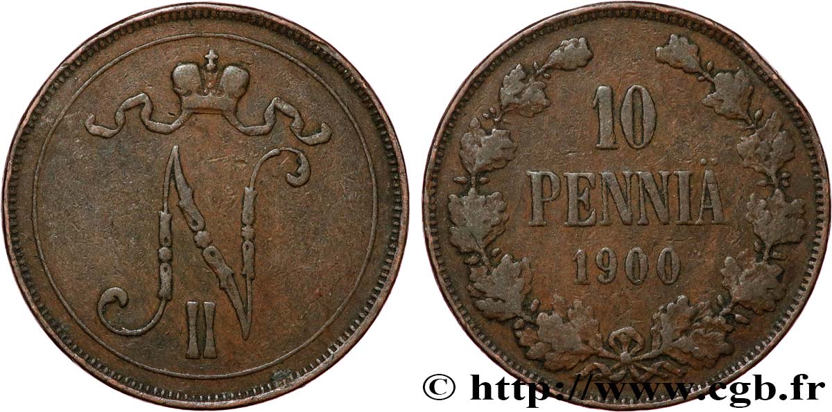 FINLANDIA 10 Pennia monogramme Tsar Nicolas II 1900  BB 