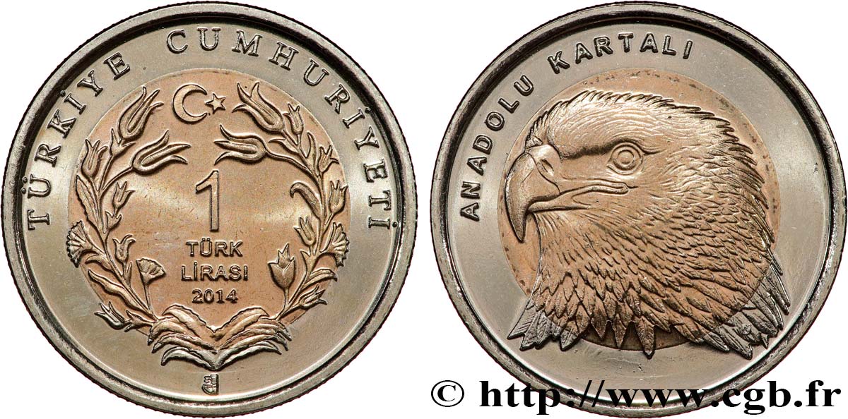 TURKEY 1 Lira Aigle 2014  MS 