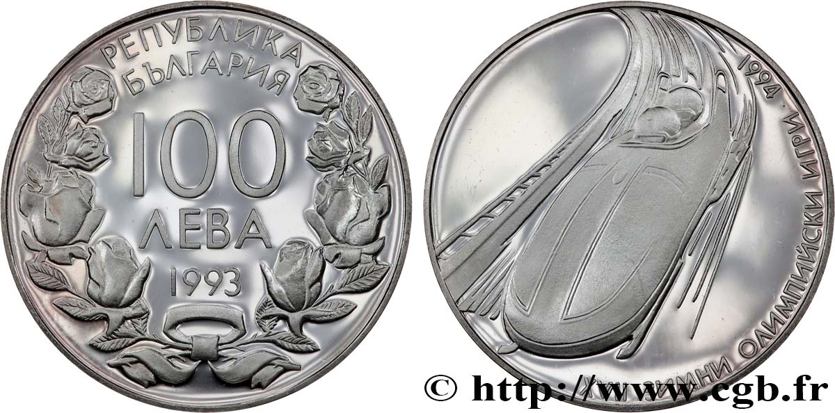 BULGARIA 100 Leva Proof XVIIe Jeux Olympiques d’hiver 1993 Sofia MS 