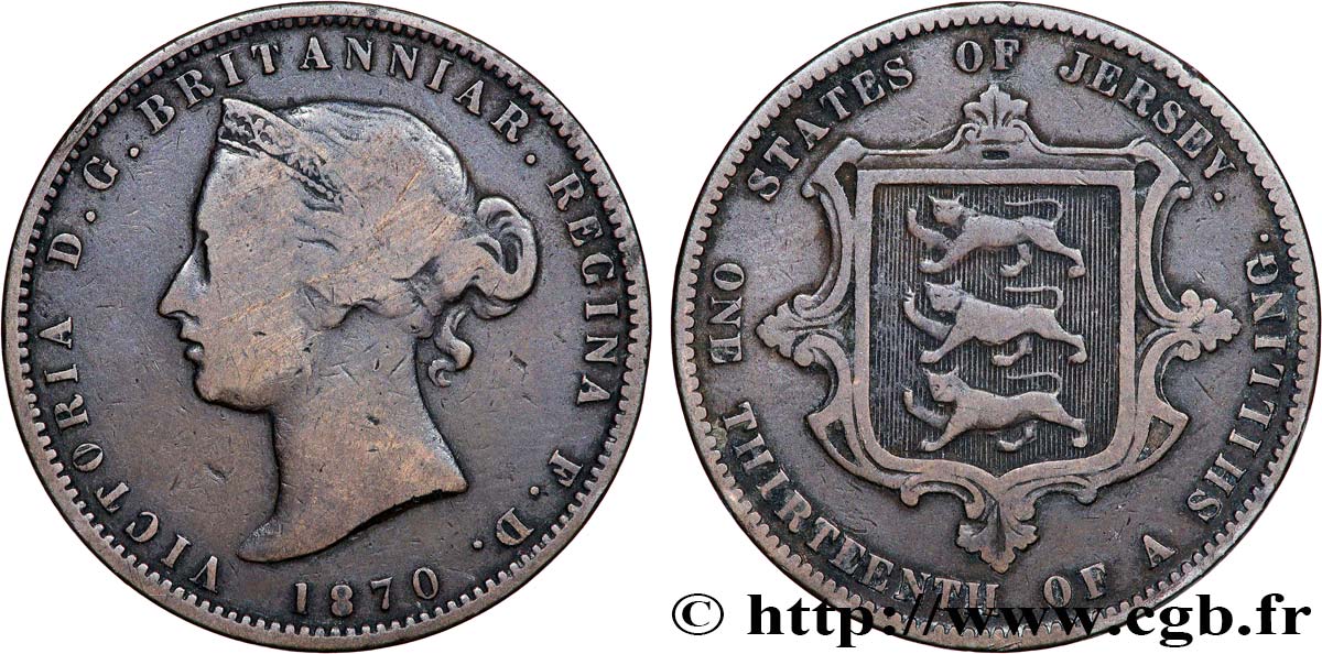 JERSEY 1/13 Shilling Victoria 1870  VF 