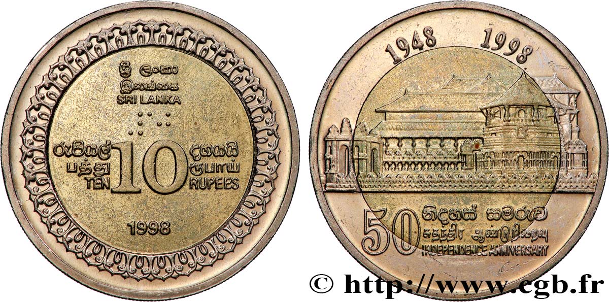 SRI LANKA 10 Rupees 50e anniversaire de l’indépendance 1998 Royal Mint Llantrisant VZ 