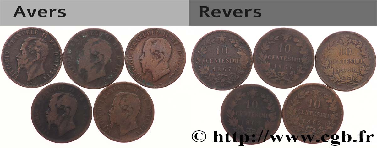 ITALIE Lot 5 x 10 Centesimi Victor Emmanuel II n.d. Atelier Divers TB 