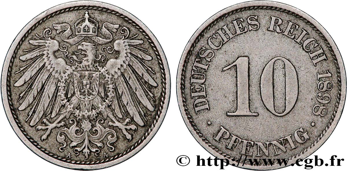 ALLEMAGNE 10 Pfennig aigle héraldique 1898 Berlin TB 