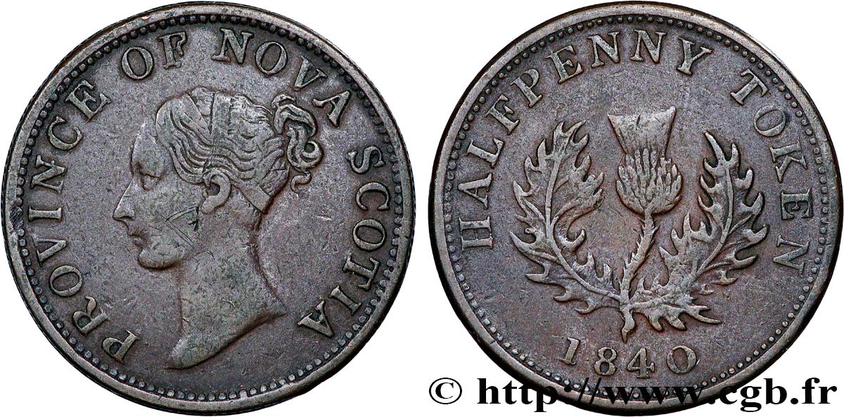 CANADA - NOVA SCOTIA 1/2 Penny Token Nova Scotia Victoria 1840  VF 