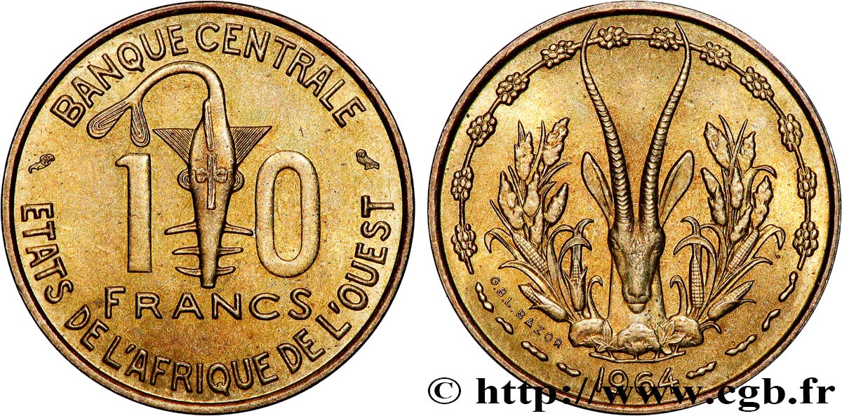 ÉTATS DE L AFRIQUE DE L OUEST (BCEAO) 10 Francs BCEAO 1964 Paris SPL 