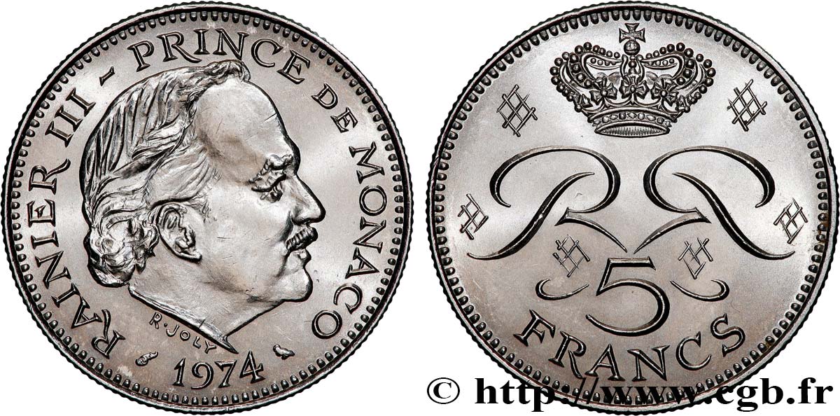 MONACO 5 Francs Rainier III 1974 Paris SUP 