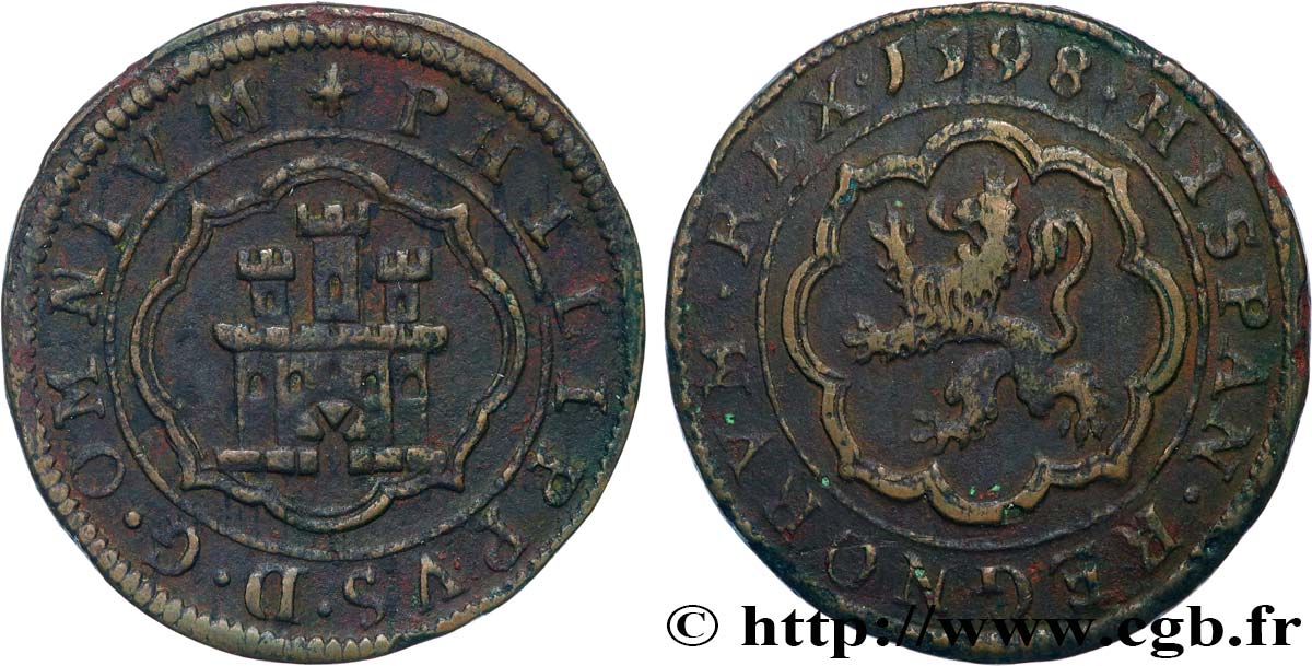 ESPAÑA - REINO DE ESPAÑA - FELIPE III 8 Maravedis 1598 Ségovie MBC 
